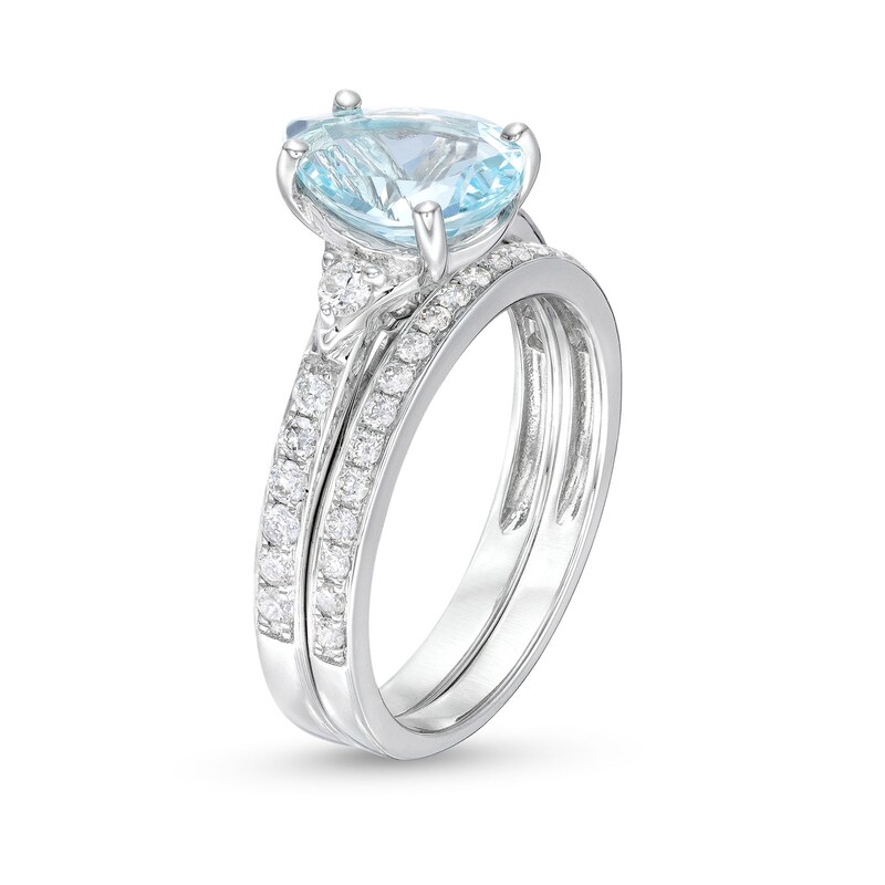 Pear-Shaped Aquamarine and 3/8 CT. T.W. Diamond Bridal Set in 14K White Gold