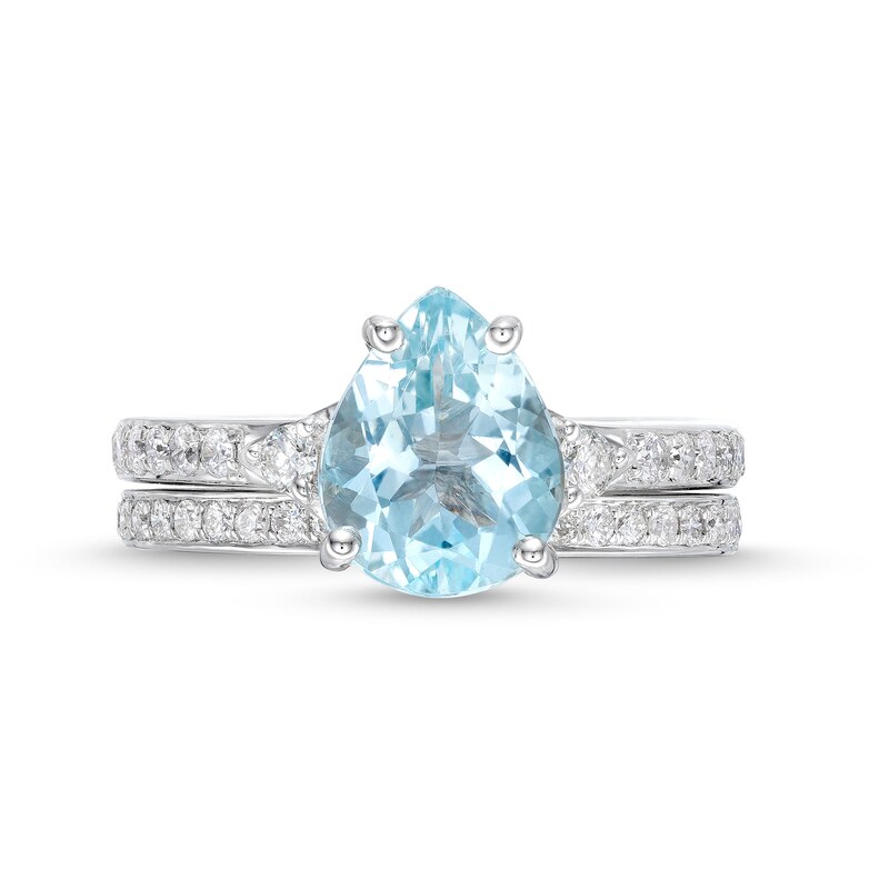 Pear-Shaped Aquamarine and 3/8 CT. T.W. Diamond Bridal Set in 14K White Gold