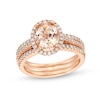 Thumbnail Image 1 of Oval Morganite and 1/2 CT. T.W. Diamond Frame Bridal Set in 14K Rose Gold