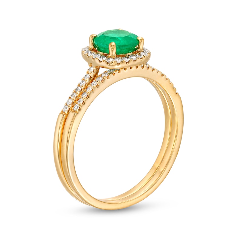 Main Image 3 of 6.0mm Emerald and 1/4 CT. T.W. Diamond Cushion Frame Bridal Set in 14K Gold