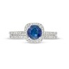 Thumbnail Image 4 of 6.0mm Blue Sapphire and 1/4 CT. T.W. Diamond Cushion Frame Bridal Set in 14K White Gold