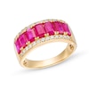 Thumbnail Image 1 of Emerald-Cut Ruby and 1/4 CT. T.W. Diamond Edge Seven Stone Band in 14K Gold