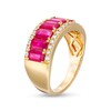 Thumbnail Image 3 of Emerald-Cut Ruby and 1/4 CT. T.W. Diamond Edge Seven Stone Band in 14K Gold