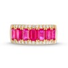 Thumbnail Image 4 of Emerald-Cut Ruby and 1/4 CT. T.W. Diamond Edge Seven Stone Band in 14K Gold
