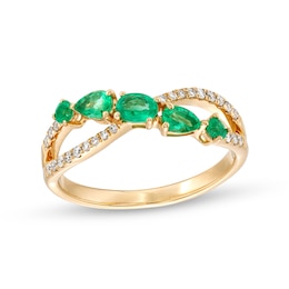 Multi-Shape Emerald and 1/6 CT. T.W. Diamond Open Infinity Ring in 14K Gold