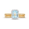 Thumbnail Image 3 of Emerald-Cut Aquamarine and 1/4 CT. T.W. Diamond Frame Vintage-Style Bridal Set in 14K Gold