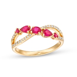 Multi-Shape Ruby and 1/6 CT. T.W. Diamond Open Infinity Ring in 14K Gold