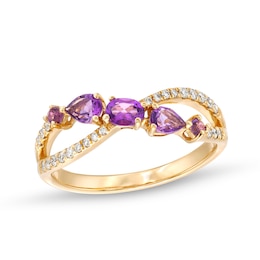 Multi-Shape Amethyst and 1/6 CT. T.W. Diamond Open Infinity Ring in 14K Gold