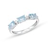 Thumbnail Image 1 of Sideways Emerald-Cut Aquamarine and 1/15 CT. T.W. Diamond Station Three Stone Ring in 14K White Gold