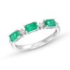 Thumbnail Image 1 of Sideways Emerald-Cut Emerald and 1/15 CT. T.W. Diamond Station Three Stone Ring in 14K White Gold