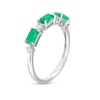 Thumbnail Image 3 of Sideways Emerald-Cut Emerald and 1/15 CT. T.W. Diamond Station Three Stone Ring in 14K White Gold