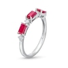 Thumbnail Image 3 of Sideways Emerald-Cut Ruby and 1/15 CT. T.W. Diamond Station Three Stone Ring in 14K White Gold