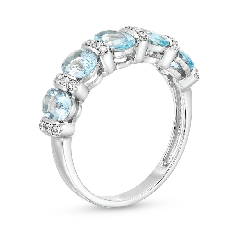 Main Image 3 of Oval Aquamarine and 1/8 CT. T.W. Diamond Collar Station Five Stone Ring in 14K White Gold