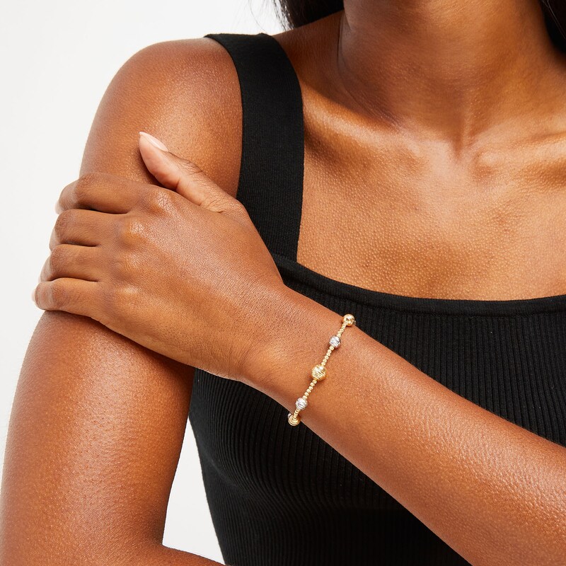 Main Image 2 of Oro Diamante™ Graduating Brilliance Bead Bracelet in Hollow 14K Two-Tone Gold - 7.5"