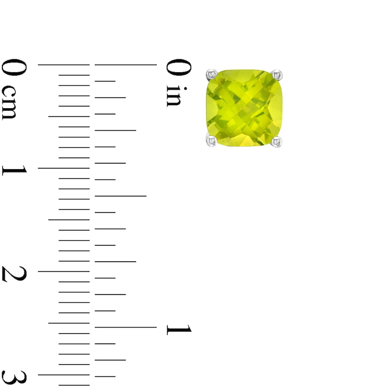 Main Image 3 of 7.0mm Faceted Cushion-Shaped Peridot Stud Earrings in Sterling Silver