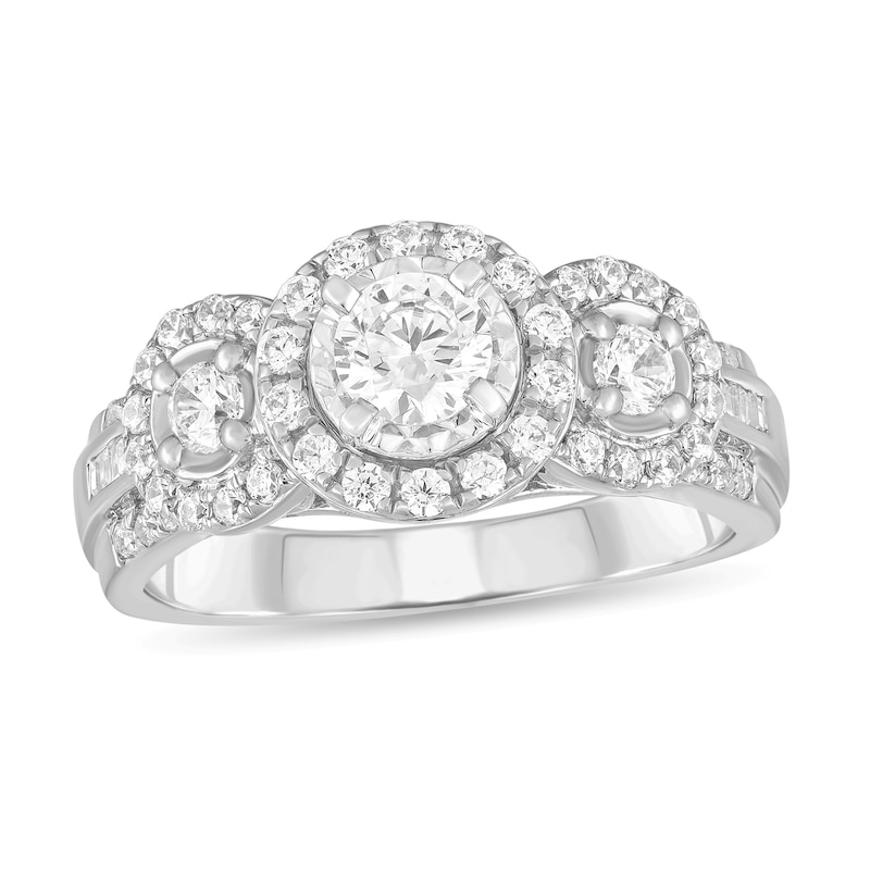 Main Image 1 of 1 CT. T.W. Diamond Frame Three Stone Engagement Ring in 14K White Gold (I/I2)