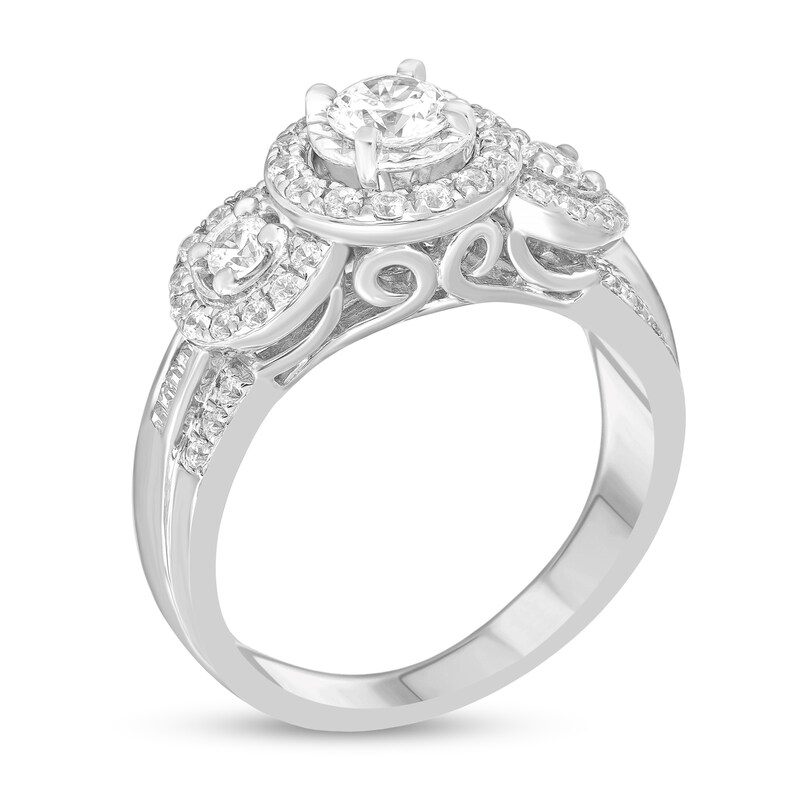 Main Image 2 of 1 CT. T.W. Diamond Frame Three Stone Engagement Ring in 14K White Gold (I/I2)