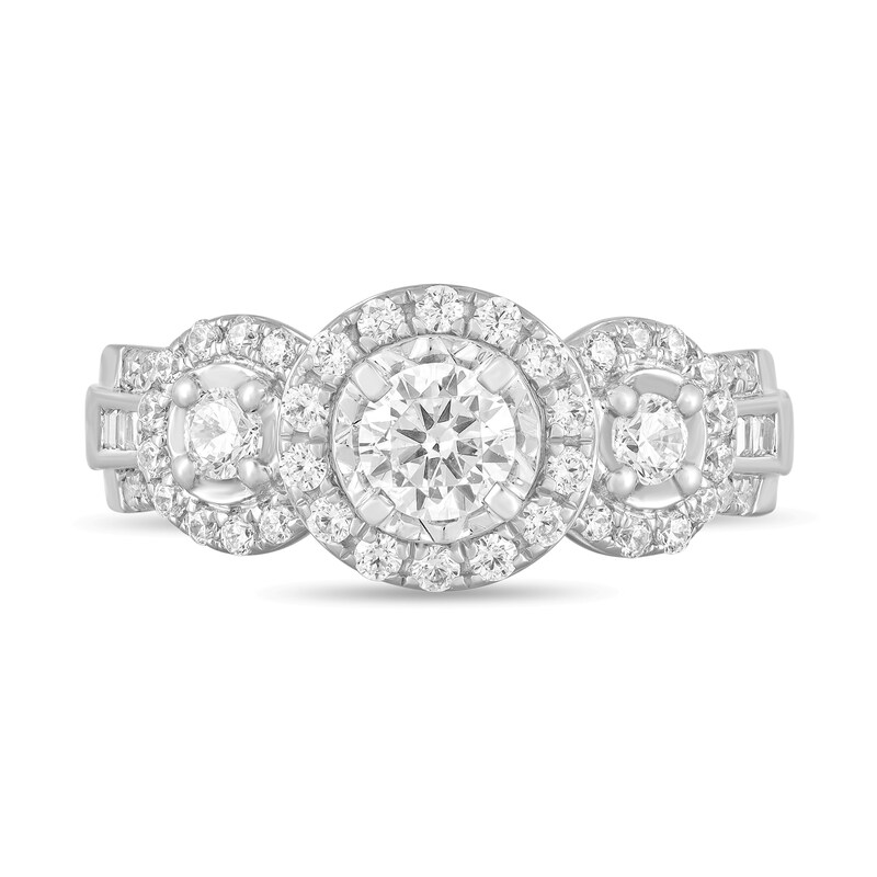 Main Image 3 of 1 CT. T.W. Diamond Frame Three Stone Engagement Ring in 14K White Gold (I/I2)