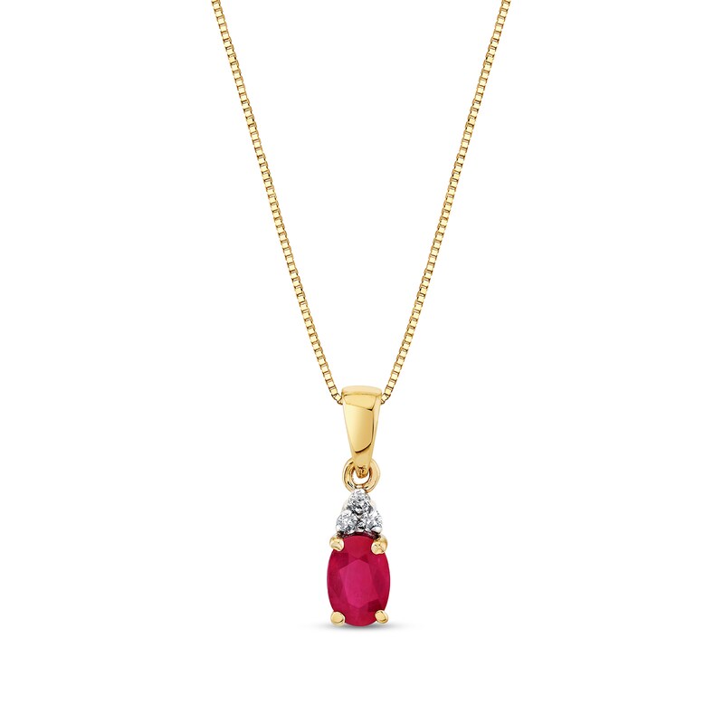 Main Image 1 of Oval Ruby and 1/20 CT. T.W. Diamond Tri-Top Pendant in 14K Gold