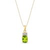 Thumbnail Image 1 of Elongated Cushion-Shaped Peridot and 1/20 CT. T.W. Diamond Collar Pendant in 14K Gold