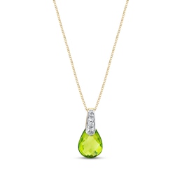 Faceted Pear-Shaped Peridot and Diamond Accent Pendant in 14K Gold