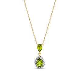 Pear-Shaped Peridot and 1/6 CT. T.W. Diamond Frame Dangle Drop Pendant in 14K Gold