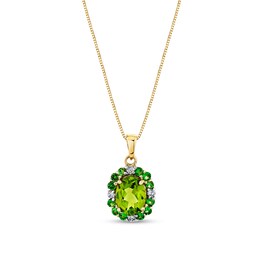 Oval Peridot, Tsavorite and 1/8 CT. T.W. Diamond Frame Pendant in 10K Gold