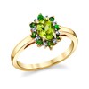 Thumbnail Image 1 of Oval Peridot, Tsavorite and 1/20 CT. T.W. Diamond Sunburst Frame Ring in 14K Gold