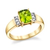 Thumbnail Image 0 of Elongated Cushion-Cut Peridot and 1/10 CT. T.W. Diamond Collar Ring in 14K Gold