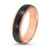 Thumbnail Image 2 of 6.0mm Faceted Edge Satin Textured Center Stripe Engravable Wedding Band in Two-Tone Titanium (1 Line)