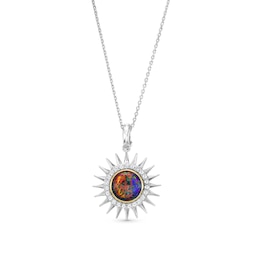Special Edition Juneteenth Black Lab-Created Opal and White Lab-Created Sapphire Sun Pendant in Sterling Silver