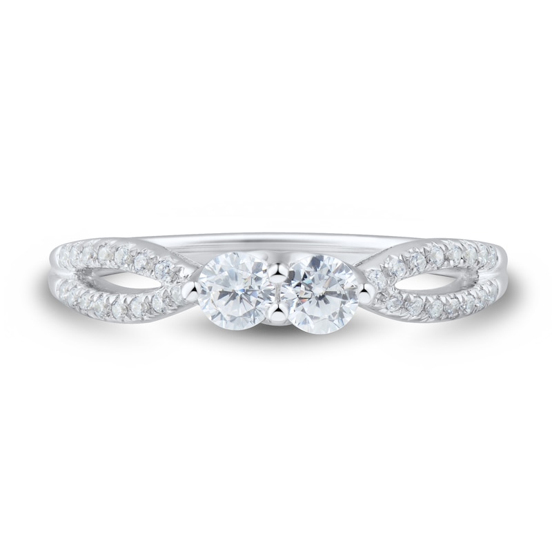Main Image 3 of 1/2 CT. T.W. Diamond Toi et Moi Split Shank Ring in 14K White Gold (I/I2)