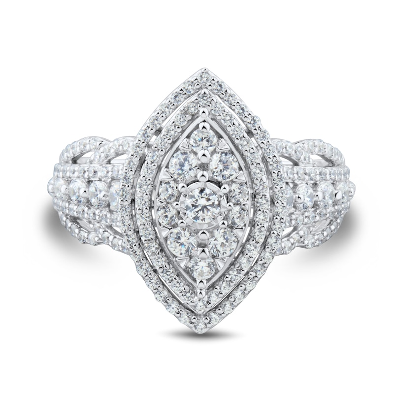 Main Image 3 of 1 CT. T.W. Marquise Multi-Diamond Layered Engagement Ring in 10K White Gold