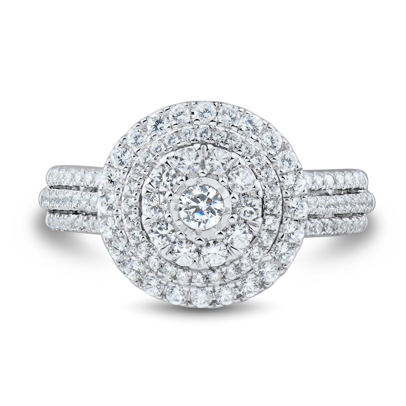 Main Image 3 of 1 CT. T.W. Diamond Layered Frame Multi-Row Engagement Ring in 10K White Gold