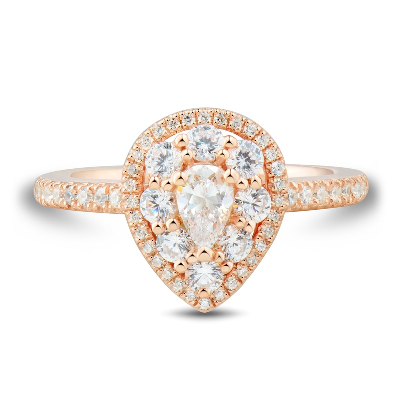 Main Image 3 of 1 CT. T.W. Pear-Shaped Diamond Teardrop Frame Engagement Ring in 14K Rose Gold (I/I1)
