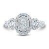 Thumbnail Image 3 of 1 CT. T.W. Oval Diamond Frame Three Stone Twist Shank Engagement Ring in 14K White Gold (I/I1)