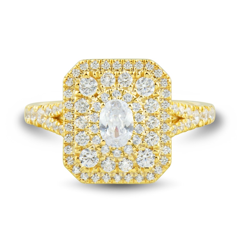 Main Image 2 of 1 CT. T.W. Oval Diamond Octagonal Art Deco Frame Engagement Ring in 14K Gold (I/SI2)