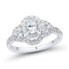 Thumbnail Image 1 of 1 CT. T.W. Oval Diamond Frame Tri-Sides Engagement Ring in 14K White Gold (I/I1)
