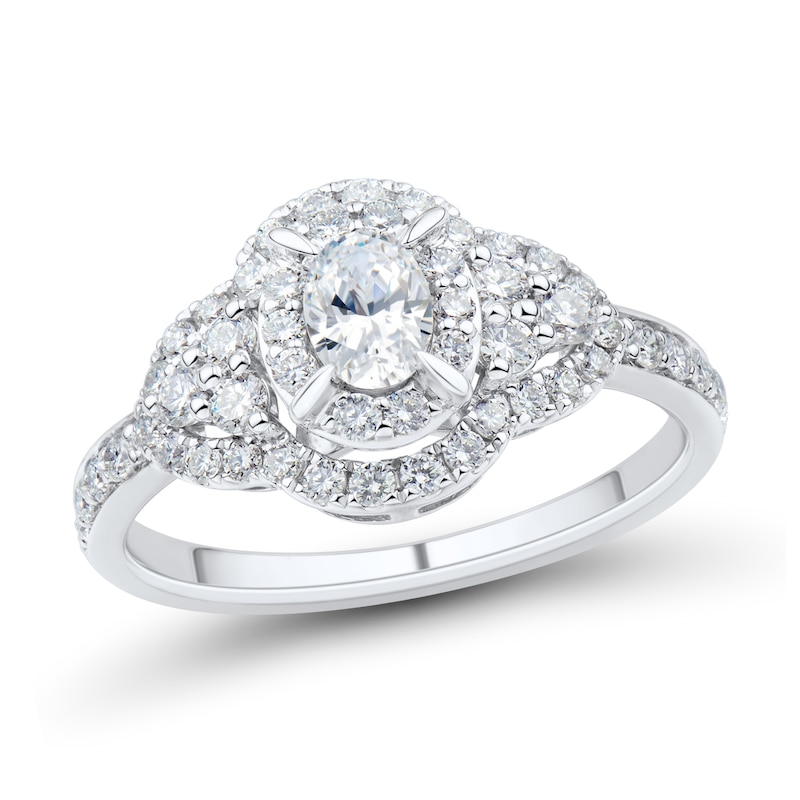 Main Image 1 of 1 CT. T.W. Oval Diamond Frame Tri-Sides Engagement Ring in 14K White Gold (I/I1)