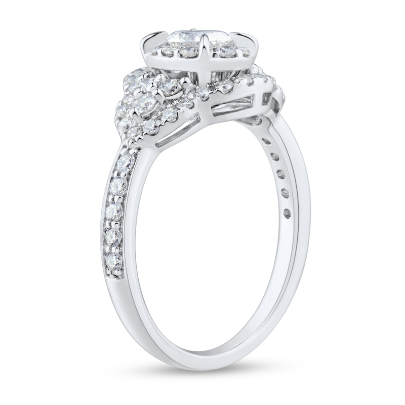 Main Image 2 of 1 CT. T.W. Oval Diamond Frame Tri-Sides Engagement Ring in 14K White Gold (I/I1)