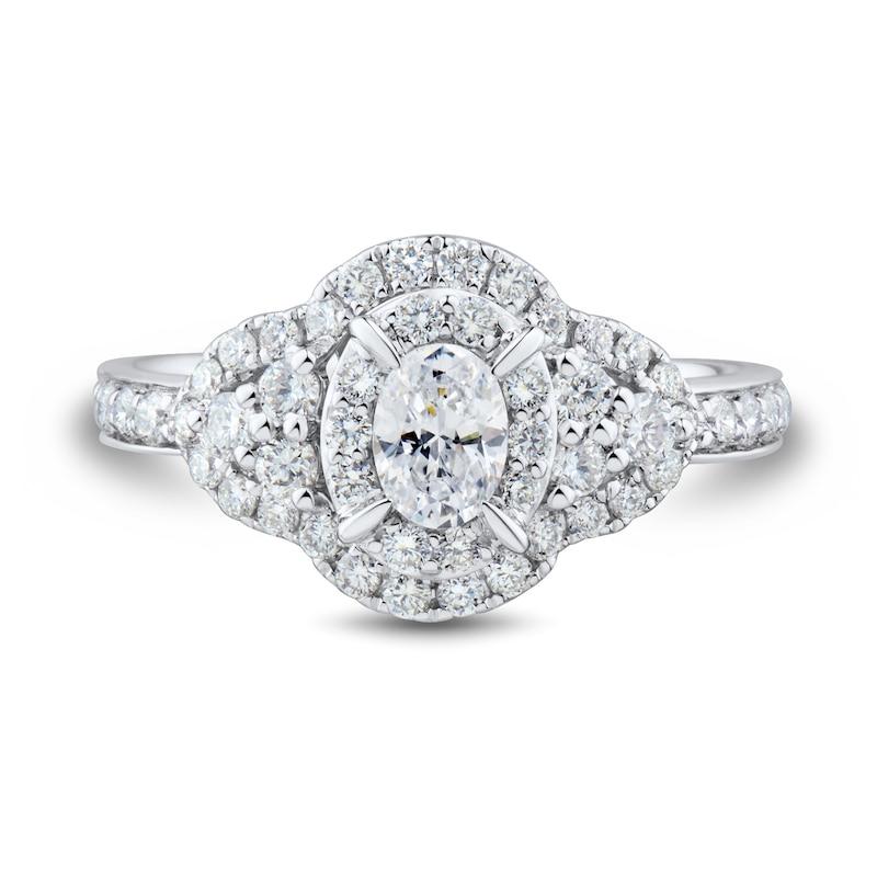 Main Image 3 of 1 CT. T.W. Oval Diamond Frame Tri-Sides Engagement Ring in 14K White Gold (I/I1)