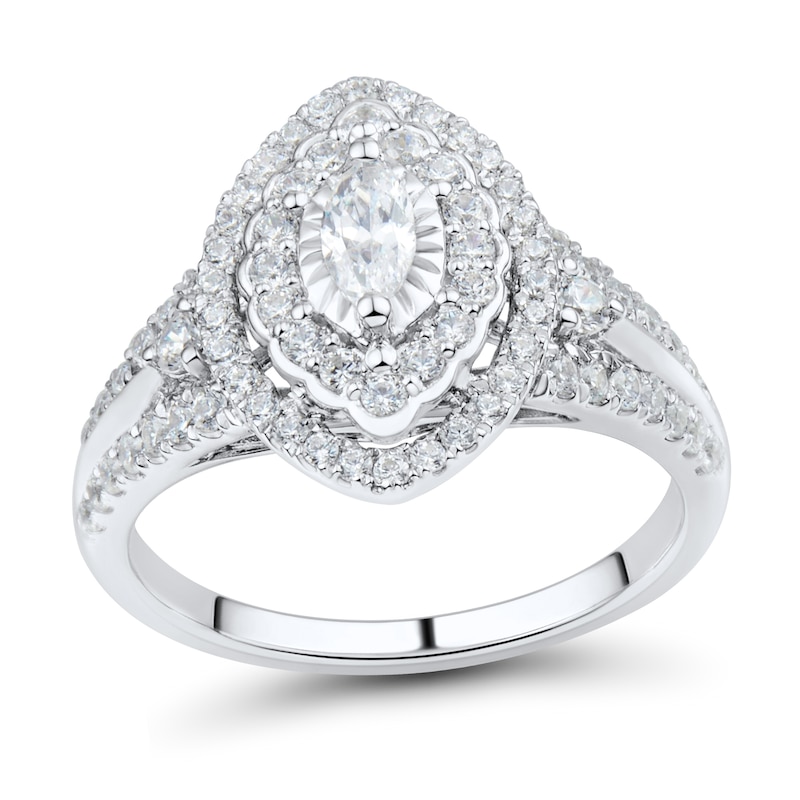 Main Image 1 of 1 CT. T.W. Marquise-Cut Diamond Scallop Frame Multi-Row Ring in 14K White Gold (I/I1)