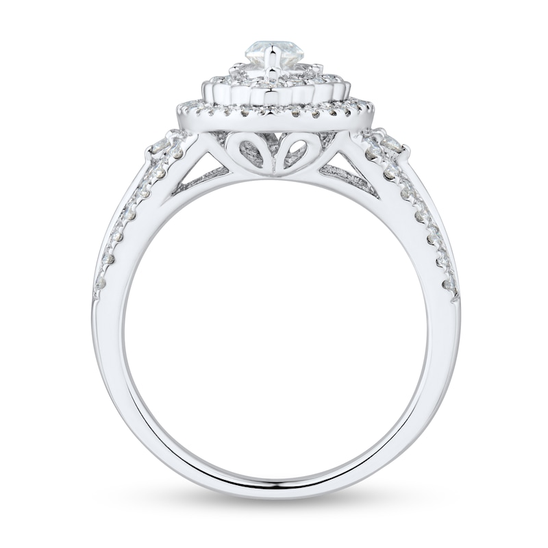 Main Image 2 of 1 CT. T.W. Marquise-Cut Diamond Scallop Frame Multi-Row Ring in 14K White Gold (I/I1)