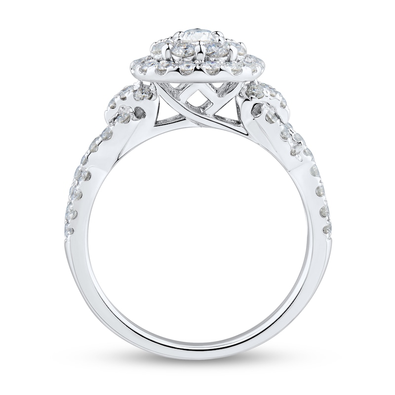 Main Image 2 of 1-1/4 CT. T.W. Pear-Shaped Diamond Double Teardrop Frame Twist Shank Engagement Ring in 14K White Gold (I/I1)