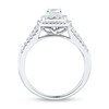 Thumbnail Image 2 of 1 CT. T.W. Cushion-Cut Diamond Double Frame Triple Row Engagement Ring in 14K White Gold (I/SI2)