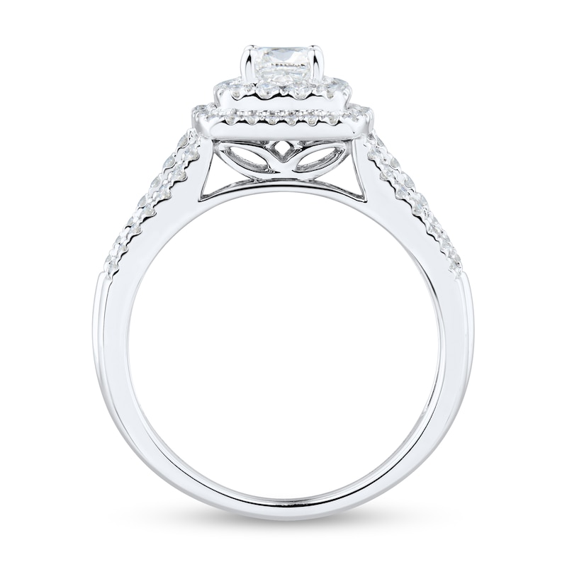 Main Image 2 of 1 CT. T.W. Cushion-Cut Diamond Double Frame Triple Row Engagement Ring in 14K White Gold (I/SI2)