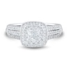 Thumbnail Image 3 of 1 CT. T.W. Cushion-Cut Diamond Double Frame Triple Row Engagement Ring in 14K White Gold (I/SI2)