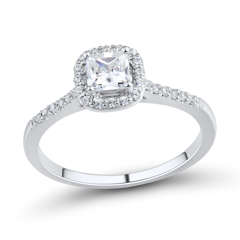 Main Image 1 of 3/4 CT. T.W. Cushion-Cut Diamond Frame Engagement Ring in 14K White Gold (I/SI2)
