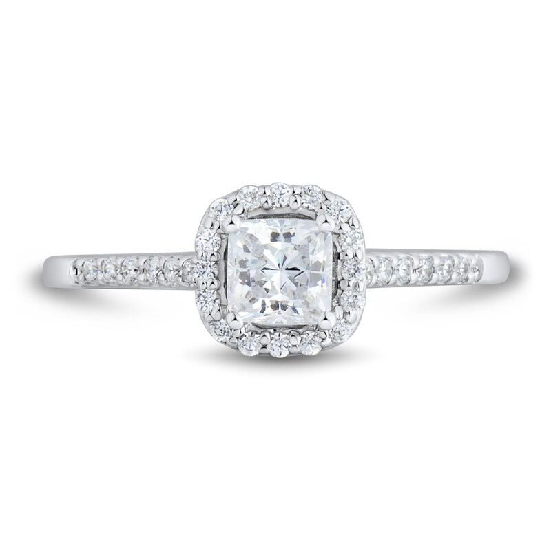 Main Image 3 of 3/4 CT. T.W. Cushion-Cut Diamond Frame Engagement Ring in 14K White Gold (I/SI2)