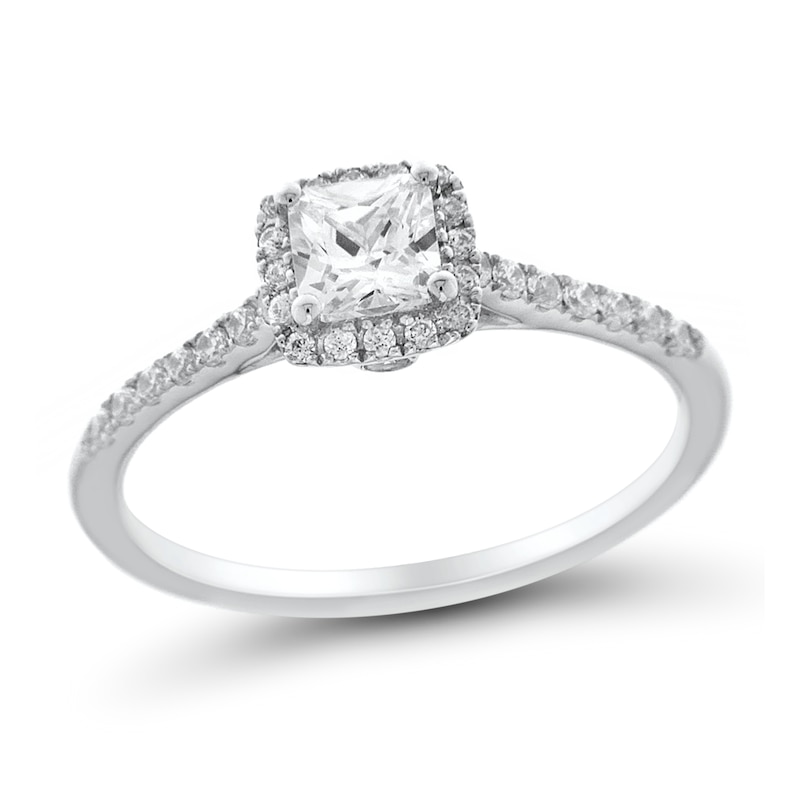 1 CT. T.W. Cushion-Cut Diamond Frame Engagement Ring in 14K White Gold (I/VS2)